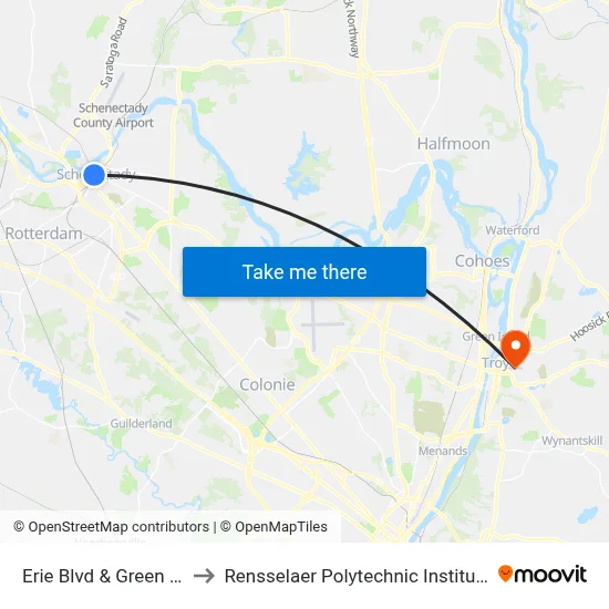 Erie Blvd & Green St to Rensselaer Polytechnic Institute map