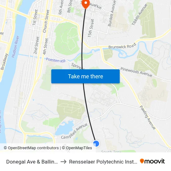 Donegal Ave & Ballina St to Rensselaer Polytechnic Institute map