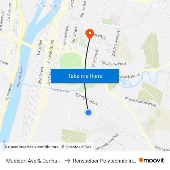Madison Ave & Dunham Ave to Rensselaer Polytechnic Institute map