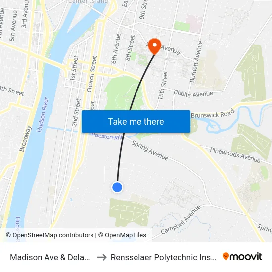 Madison Ave & Delaware to Rensselaer Polytechnic Institute map