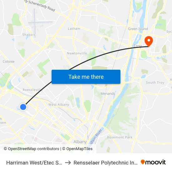 Harriman West/Etec Station to Rensselaer Polytechnic Institute map