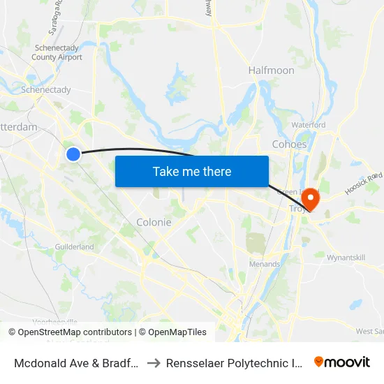 Mcdonald Ave & Bradford Rd to Rensselaer Polytechnic Institute map