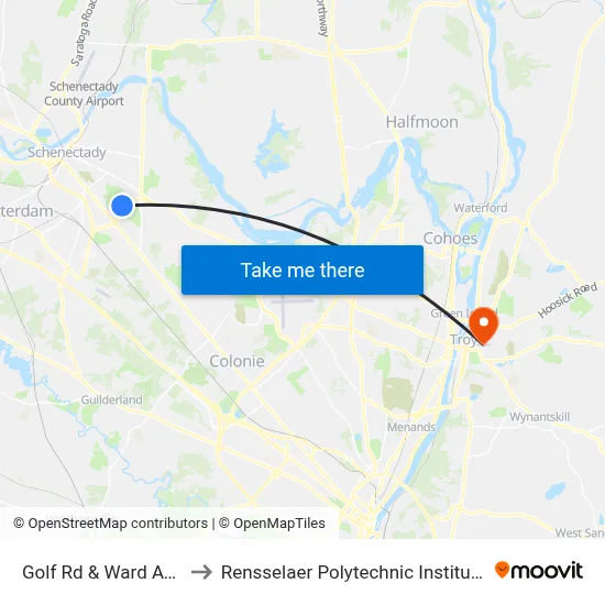 Golf Rd & Ward Ave to Rensselaer Polytechnic Institute map