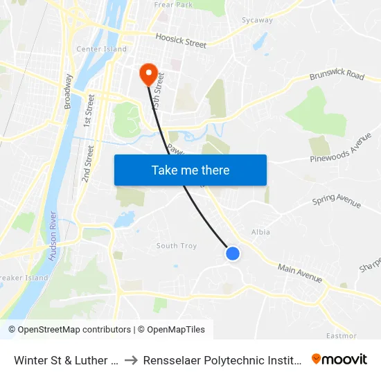 Winter St & Luther St to Rensselaer Polytechnic Institute map