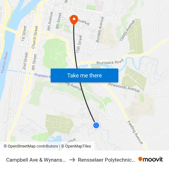 Campbell Ave & Wynanstskill Way to Rensselaer Polytechnic Institute map