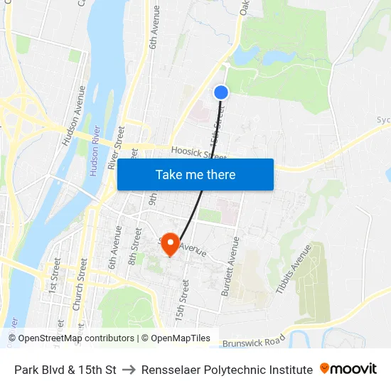 Park Blvd & 15th St to Rensselaer Polytechnic Institute map