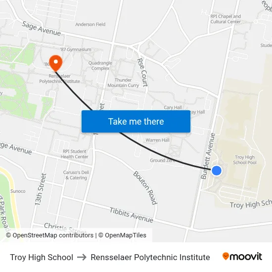 Troy High School to Rensselaer Polytechnic Institute map