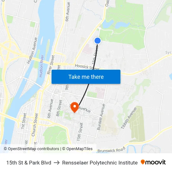 15th St & Park Blvd to Rensselaer Polytechnic Institute map