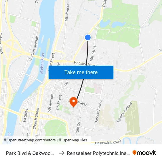 Park Blvd & Oakwood Ave to Rensselaer Polytechnic Institute map