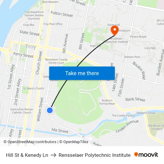 Hill St & Kenedy Ln to Rensselaer Polytechnic Institute map