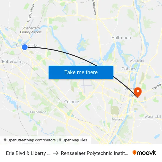 Erie Blvd & Liberty St to Rensselaer Polytechnic Institute map