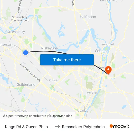 Kings Rd & Queen Philomena Blvd to Rensselaer Polytechnic Institute map