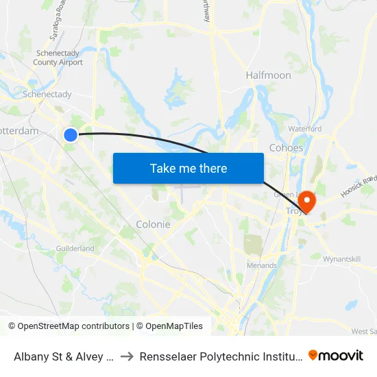Albany St & Alvey St to Rensselaer Polytechnic Institute map