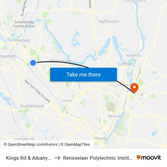 Kings Rd & Albany St to Rensselaer Polytechnic Institute map