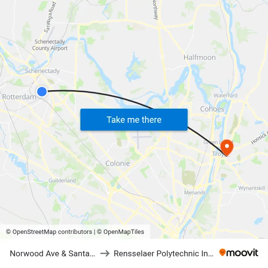 Norwood Ave & Santa Fe St to Rensselaer Polytechnic Institute map