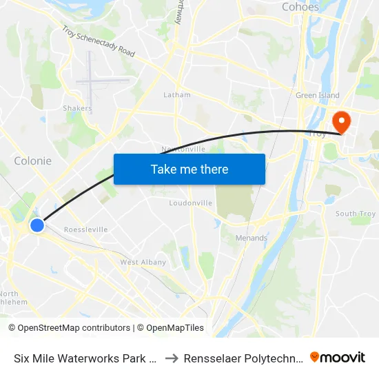 Six Mile Waterworks Park (Nature Bus) to Rensselaer Polytechnic Institute map