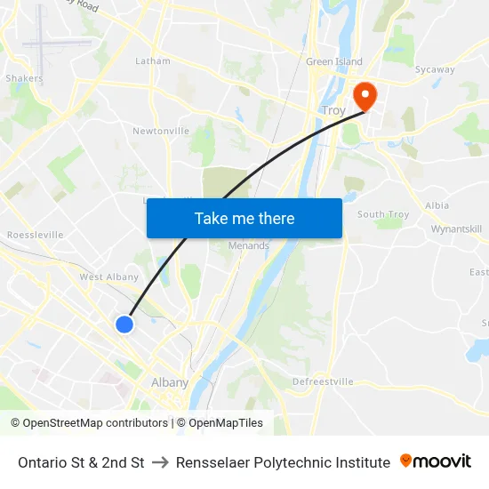 Ontario St & 2nd St to Rensselaer Polytechnic Institute map