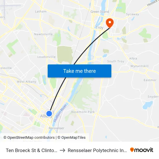 Ten Broeck St & Clinton Ave to Rensselaer Polytechnic Institute map