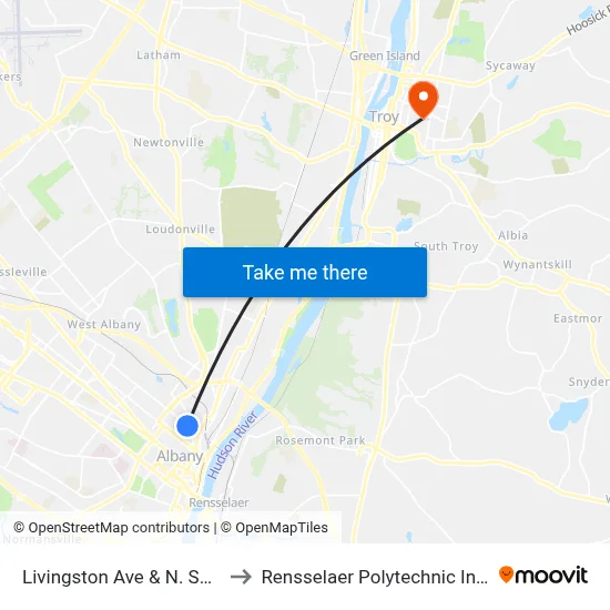Livingston Ave & N. Swan St to Rensselaer Polytechnic Institute map