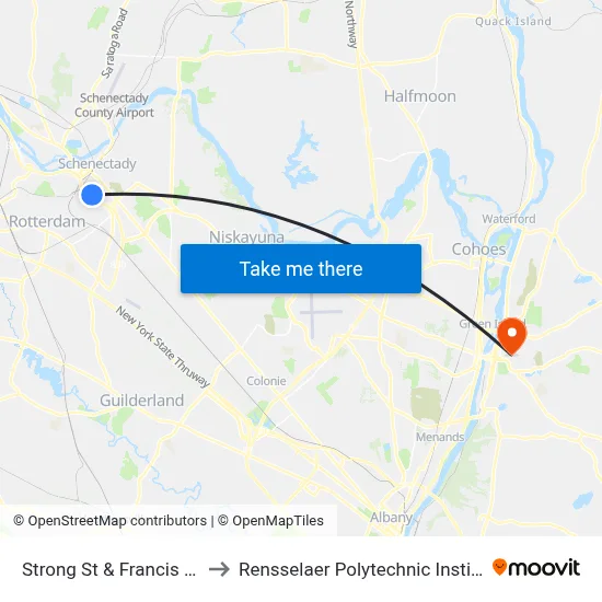 Strong St & Francis Ave to Rensselaer Polytechnic Institute map