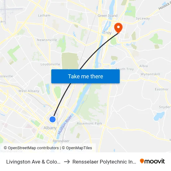 Livingston Ave & Colonie St to Rensselaer Polytechnic Institute map
