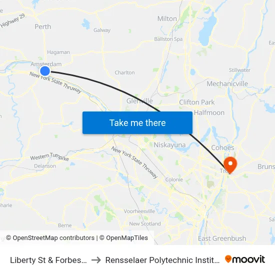 Liberty St & Forbes St to Rensselaer Polytechnic Institute map