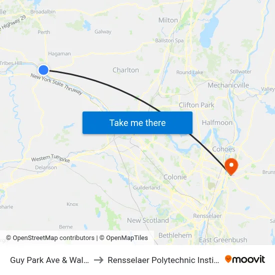 Guy Park Ave & Wall St to Rensselaer Polytechnic Institute map