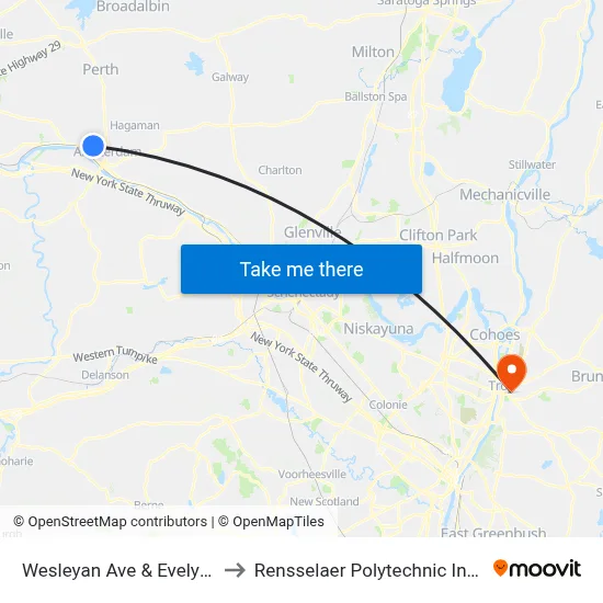 Wesleyan Ave & Evelyn Ave to Rensselaer Polytechnic Institute map