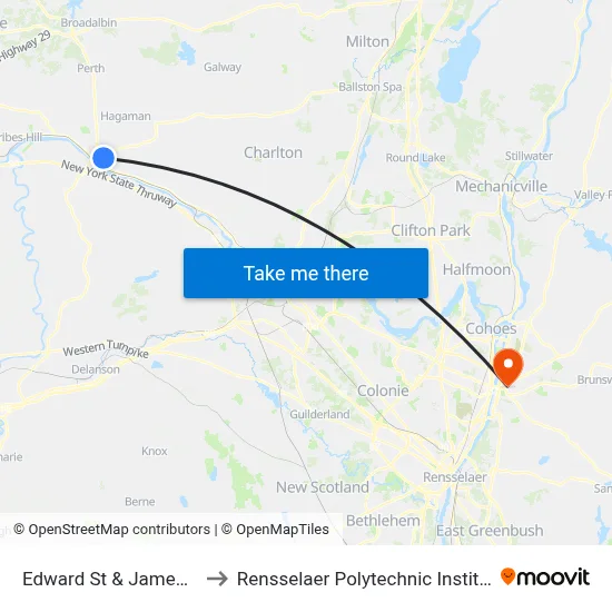 Edward St & James St to Rensselaer Polytechnic Institute map