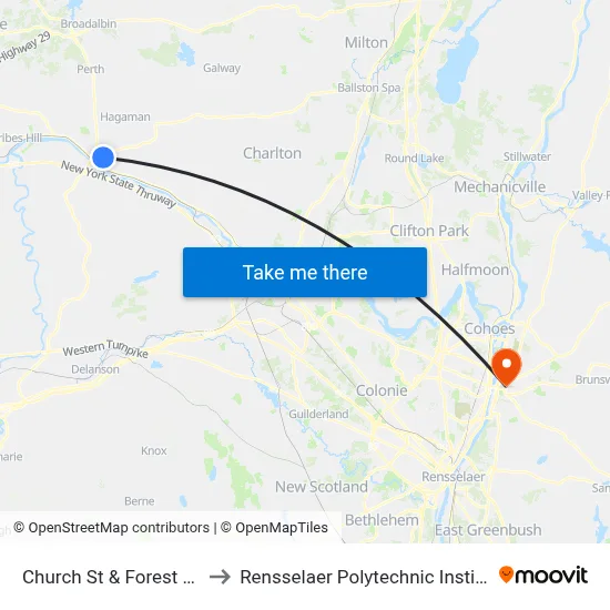 Church St & Forest Ave to Rensselaer Polytechnic Institute map