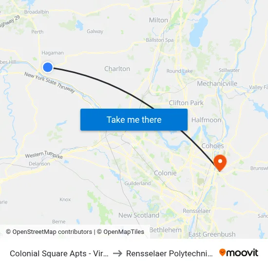 Colonial Square Apts - Virginia Lane to Rensselaer Polytechnic Institute map