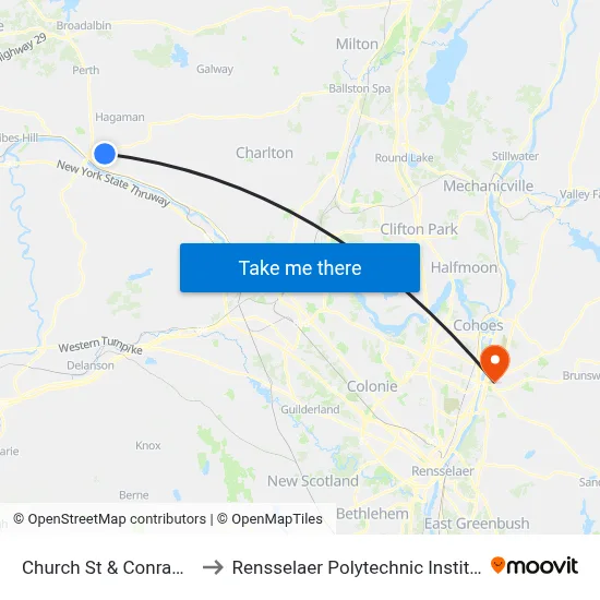 Church St & Conrad Pl to Rensselaer Polytechnic Institute map