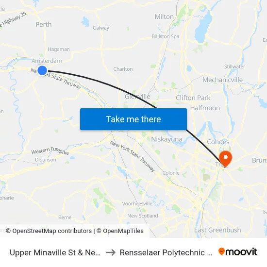 Upper Minaville St & New St Ext to Rensselaer Polytechnic Institute map