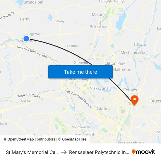 St Mary's Memorial Campus to Rensselaer Polytechnic Institute map