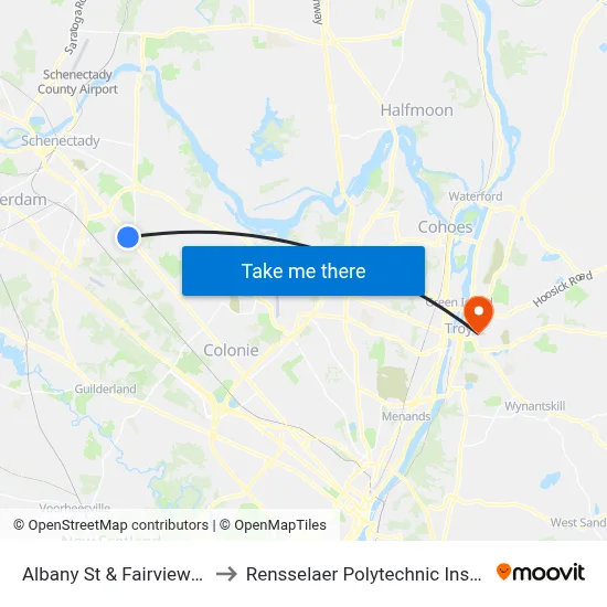 Albany St & Fairview Ave to Rensselaer Polytechnic Institute map