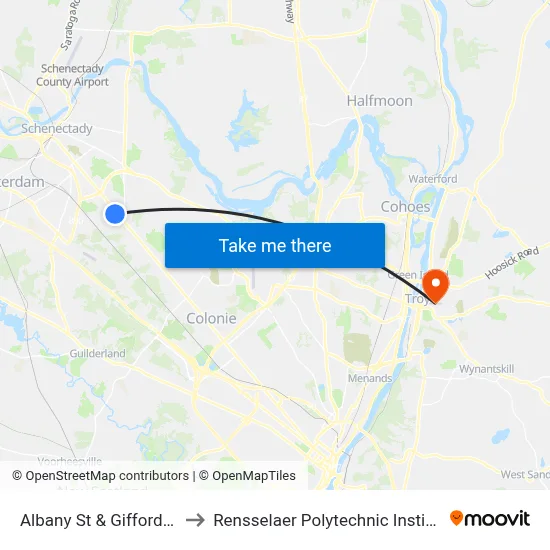 Albany St & Gifford Rd to Rensselaer Polytechnic Institute map