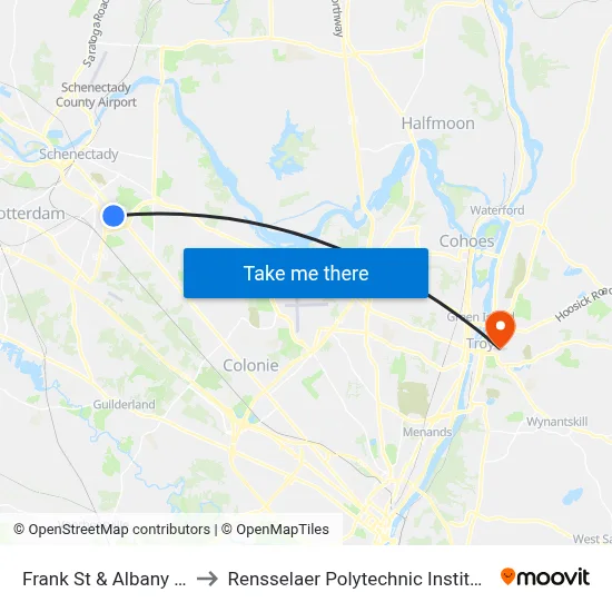 Frank St & Albany St to Rensselaer Polytechnic Institute map