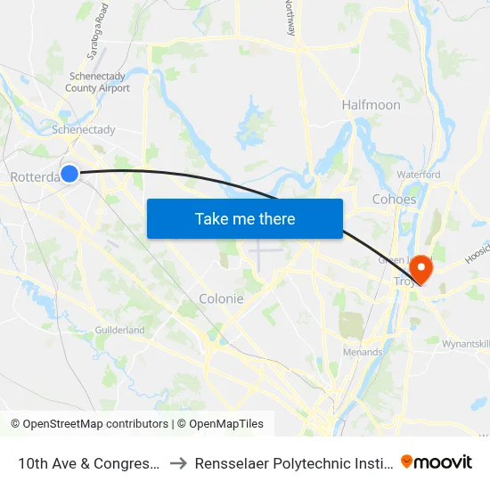10th Ave & Congress St to Rensselaer Polytechnic Institute map