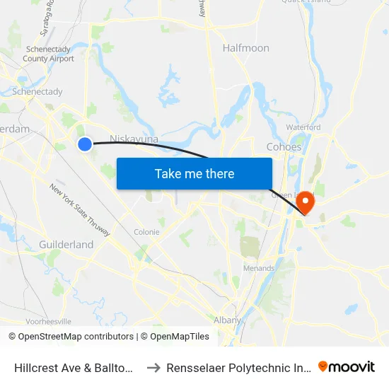 Hillcrest Ave & Balltown Ave to Rensselaer Polytechnic Institute map