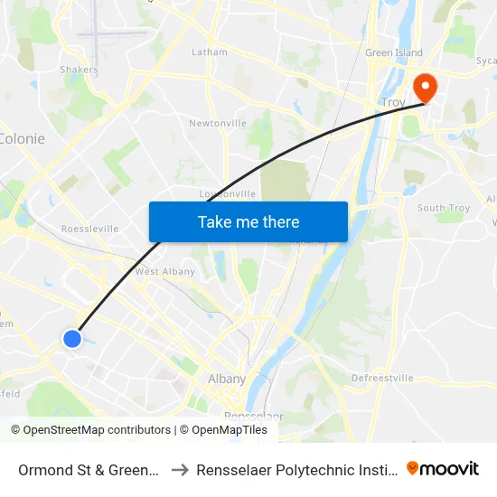 Ormond St & Greenway to Rensselaer Polytechnic Institute map