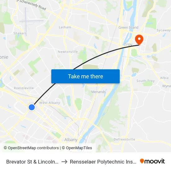 Brevator St & Lincoln Ave to Rensselaer Polytechnic Institute map