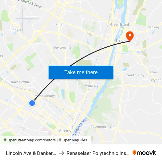 Lincoln Ave & Danker Ave to Rensselaer Polytechnic Institute map