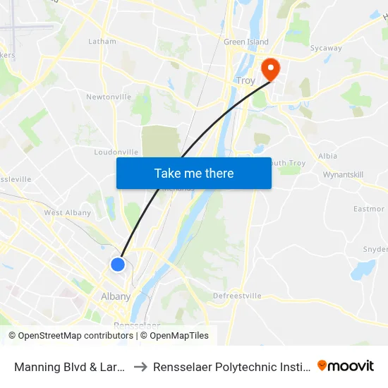 Manning Blvd & Lark St to Rensselaer Polytechnic Institute map