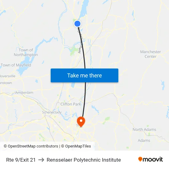 Rte 9/Exit 21 to Rensselaer Polytechnic Institute map