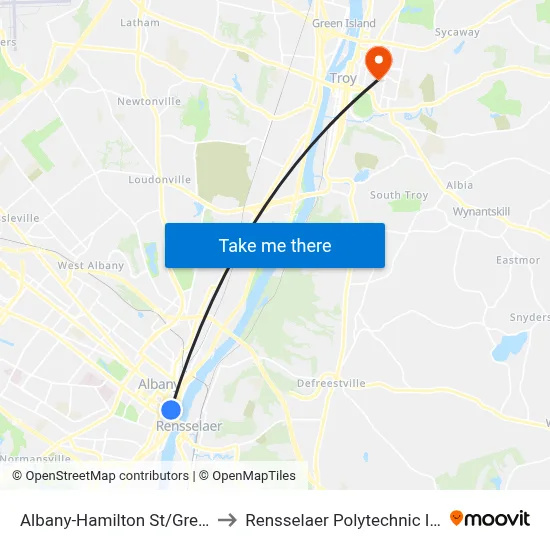 Albany-Hamilton St/Greyhound to Rensselaer Polytechnic Institute map
