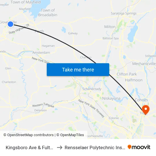 Kingsboro Ave & Fulton St to Rensselaer Polytechnic Institute map
