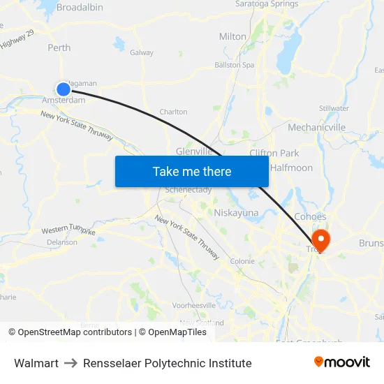 Walmart to Rensselaer Polytechnic Institute map