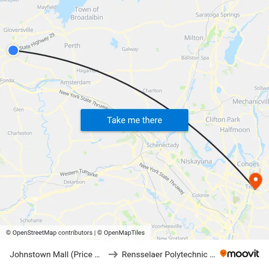 Johnstown Mall (Price Chopper) to Rensselaer Polytechnic Institute map