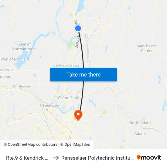 Rte.9 & Kendrick Rd to Rensselaer Polytechnic Institute map