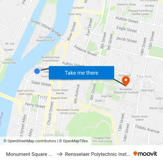 Monument Square Apts to Rensselaer Polytechnic Institute map